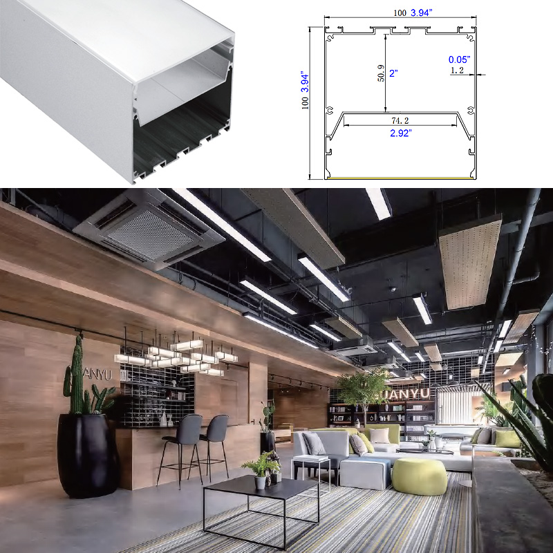 Extra Large 100mm 4 Inch Square Pendant Ceiling LED Strip Light Profile Extra Large 100mm 4 Inch Square Pendant Ceiling LED Strip Light Profile